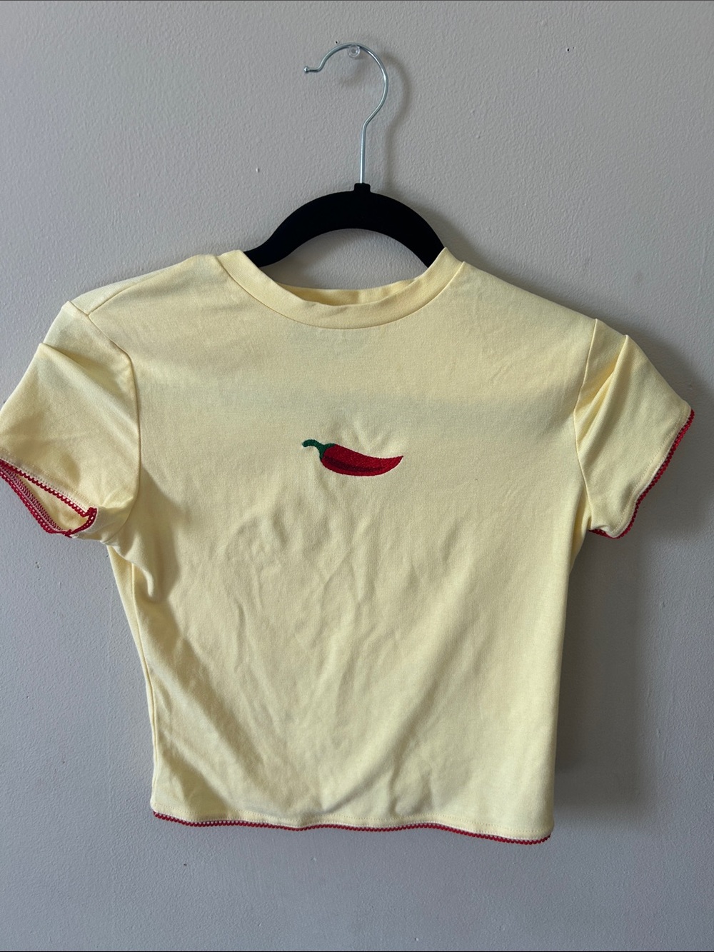 Cider Short Sleeve Yellow Tee with Red Chili Embroidery